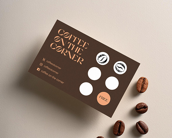 Coffee shop loyalty card - Earn a free purchase after 5 stamps.